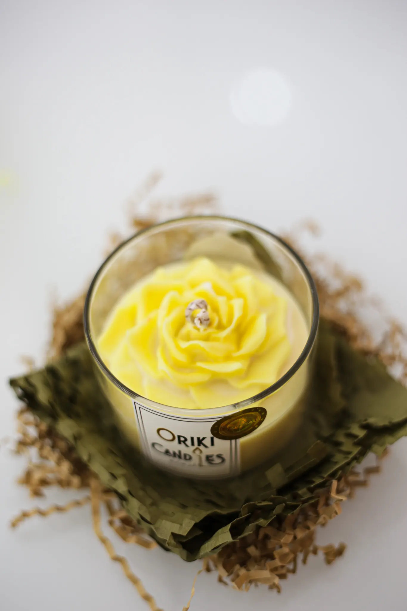 Artisan yellow rose bloom candle
